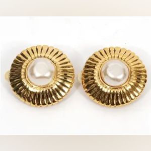 Chanel Faux Pearl Gold Tone Clip-On Earrings